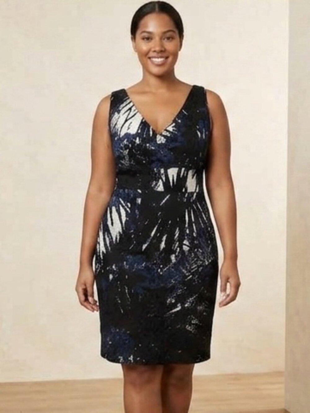 T Tahari Women's Blue Black Abstract Print Sheath Dress Size 8
